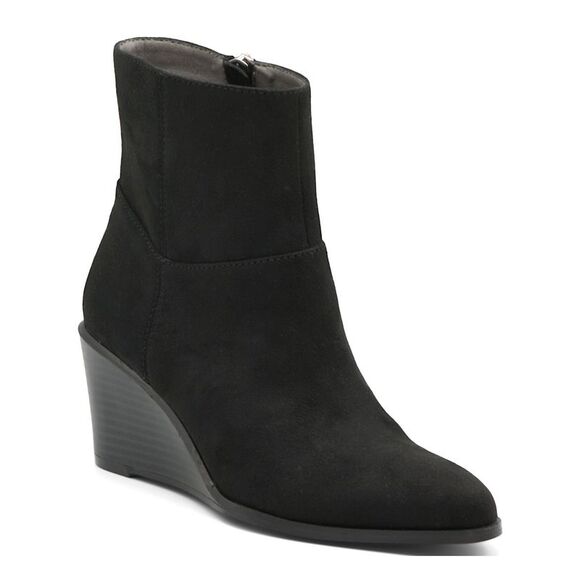 ADRIENNE VITTADINI Womens Black Cushioned Almond Toe Wedge Zip-Up Booties 6.5 - Picture 2 of 4